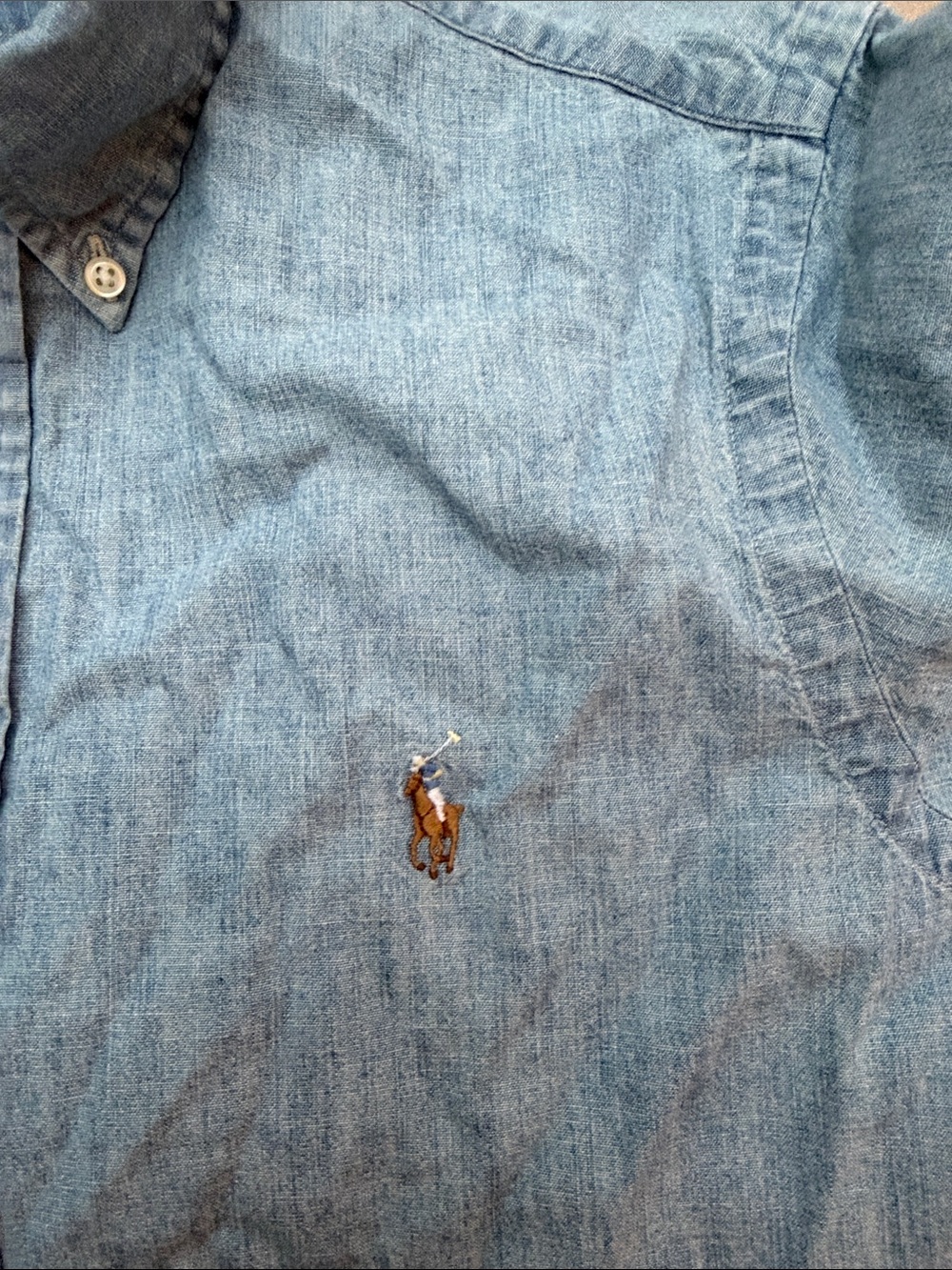 Ralph Lauren Light Blue Denim-Style Button-Down Shirt with Embroidered Polo